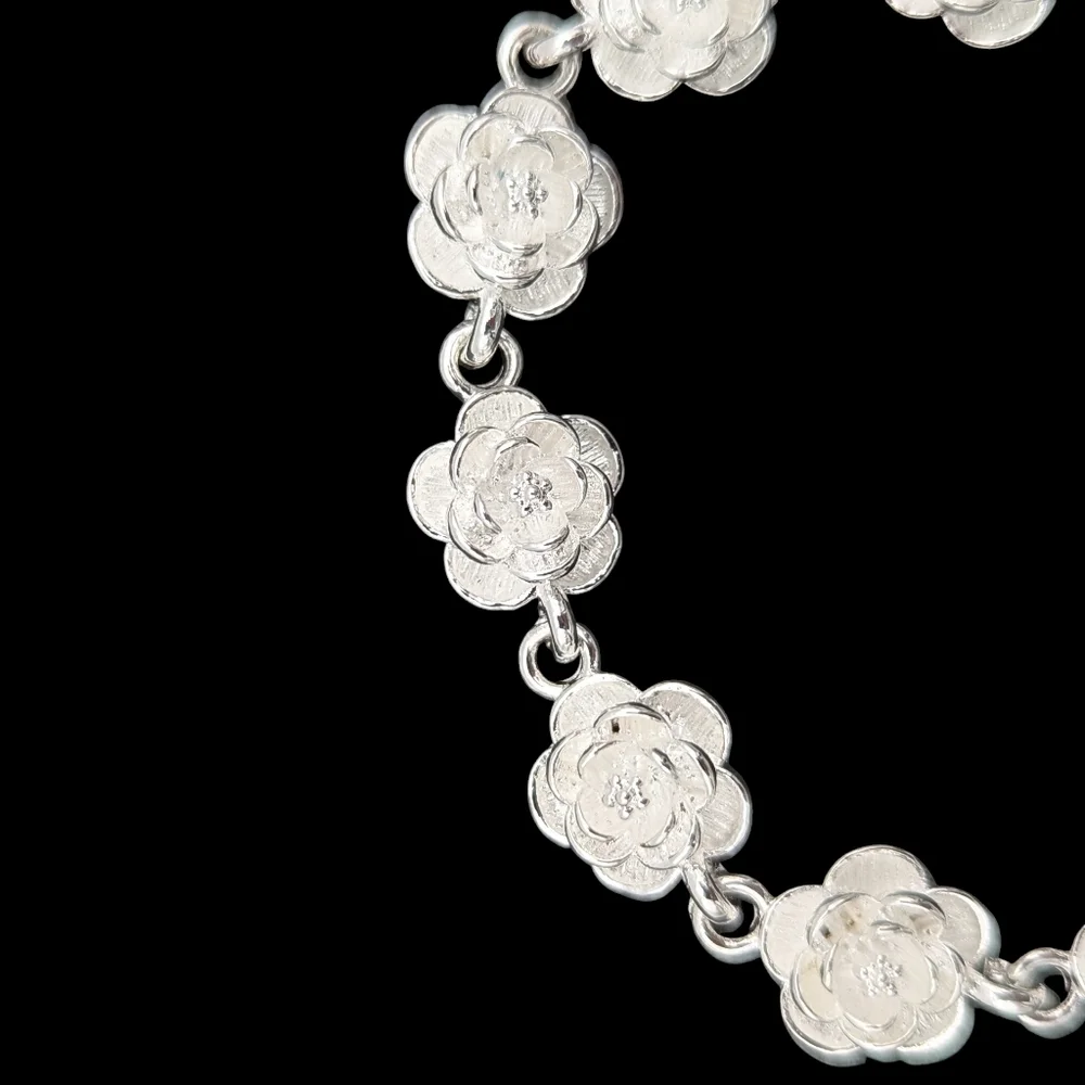 925 Sterling Silver Plated Flower Rose Bracelet